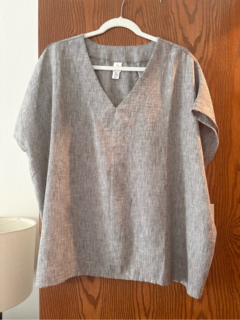 Light Gray Linen V-Neck Women’s Blouse
